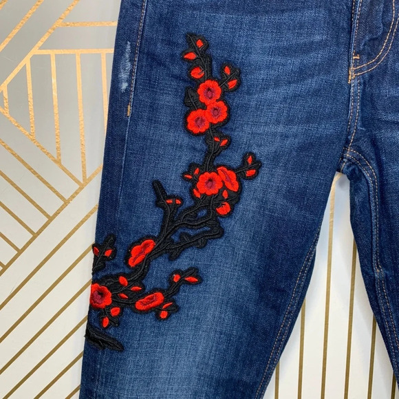 Zara Floral Embroidered Cigarette‎ Jeans Dark Wash - Picture 4 of 8